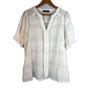 Doe & Rae Textured Sheer‎ Vneck Casual Cool 1/2 Sleeve Blouse Size Large White